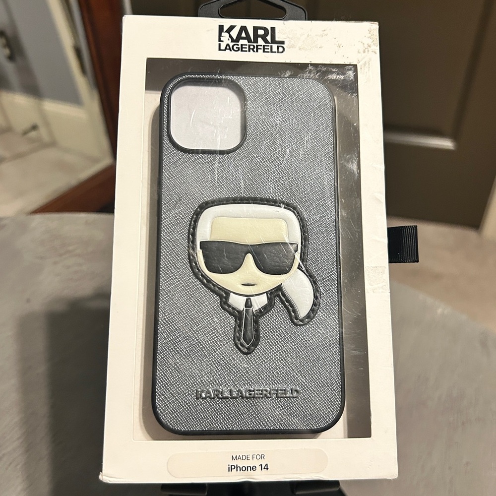 NIB Karl Lagerfeld Gray & Black iPhone 14 Case with Iconic Logo